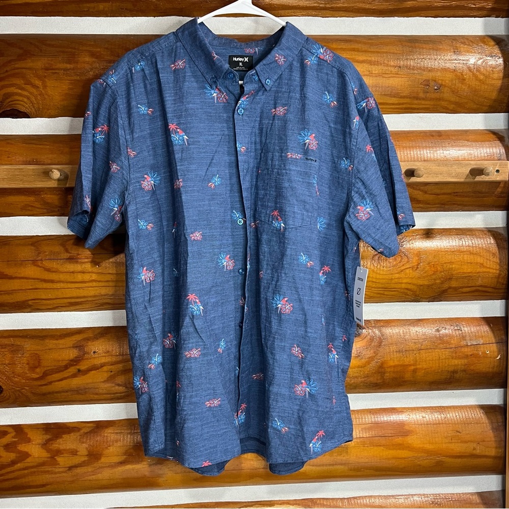 Hurley Blue Tropical Print Casual Shirt